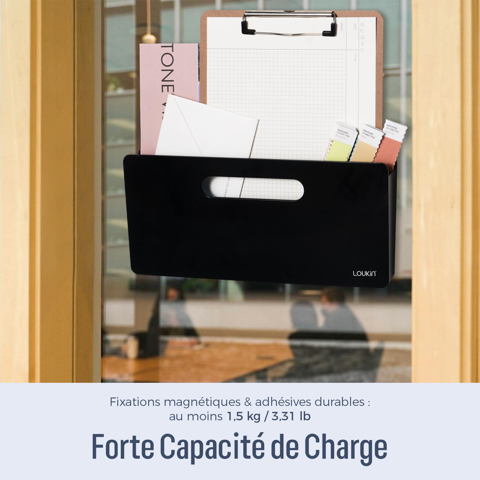 loukin Porte-documents magnétique vertical - Organiseur mural pour tableau blanc, réfrigérateur, armoire, bureau - Organiseur mural pour courrier, papier, documents, lettres