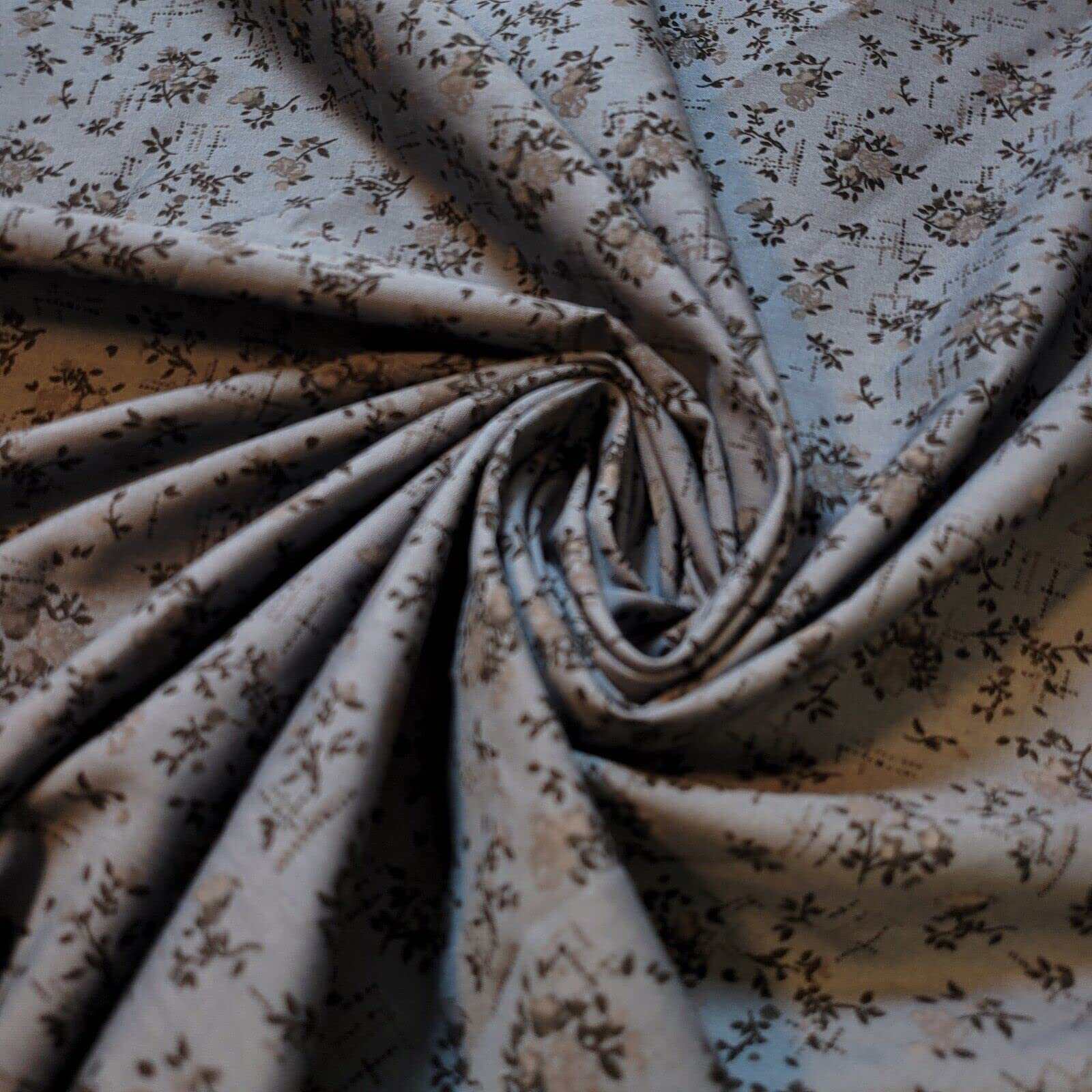 100% Cotton Vintage Novelty Floral Dress Material Craft Quilting Fabric - Perfect for Sewing Projects and Dress Making - Cotton Fabric by The Metre Clearance 44" (Grey Floral Cluster)