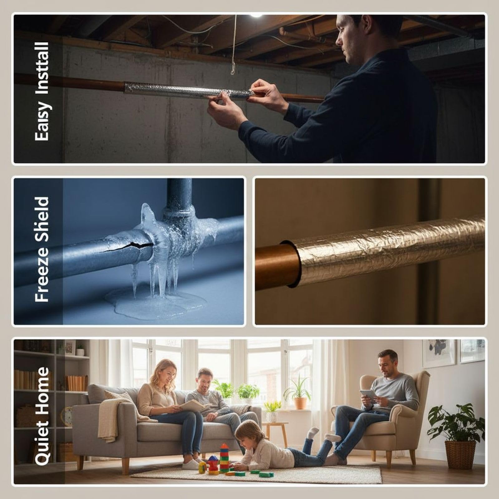 2 Rollen Rohrisolierung selbstklebend, 10m x 5cm x 0,5cm Schaumstoff und Folie, Frostschutz Isolierband, Aluminiumfolienoberfläche