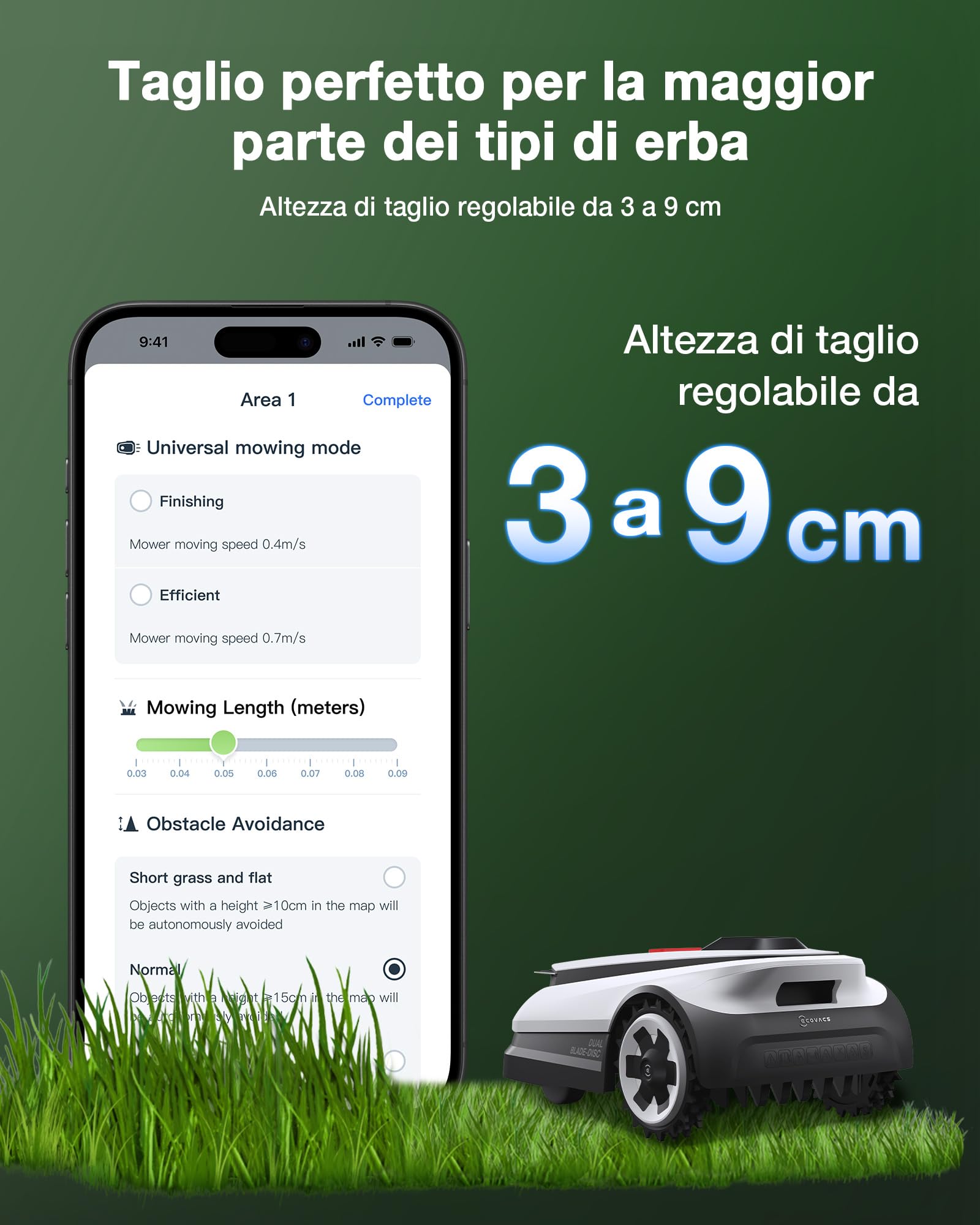 ECOVACS GOAT A1600 RTK Robot Tagliaerba 1600㎡ Senza Filo, Navigazione RTK+Vision LiDAR Rasaerba Robot, Mappatura Automatica, Doppie Lame, Potenza 100W, Ricarica Rapida, Pendenza del 50%