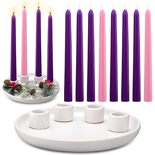 Ceramic Christmas Advent Candles Holder with 12 Taper Candles Candlestick