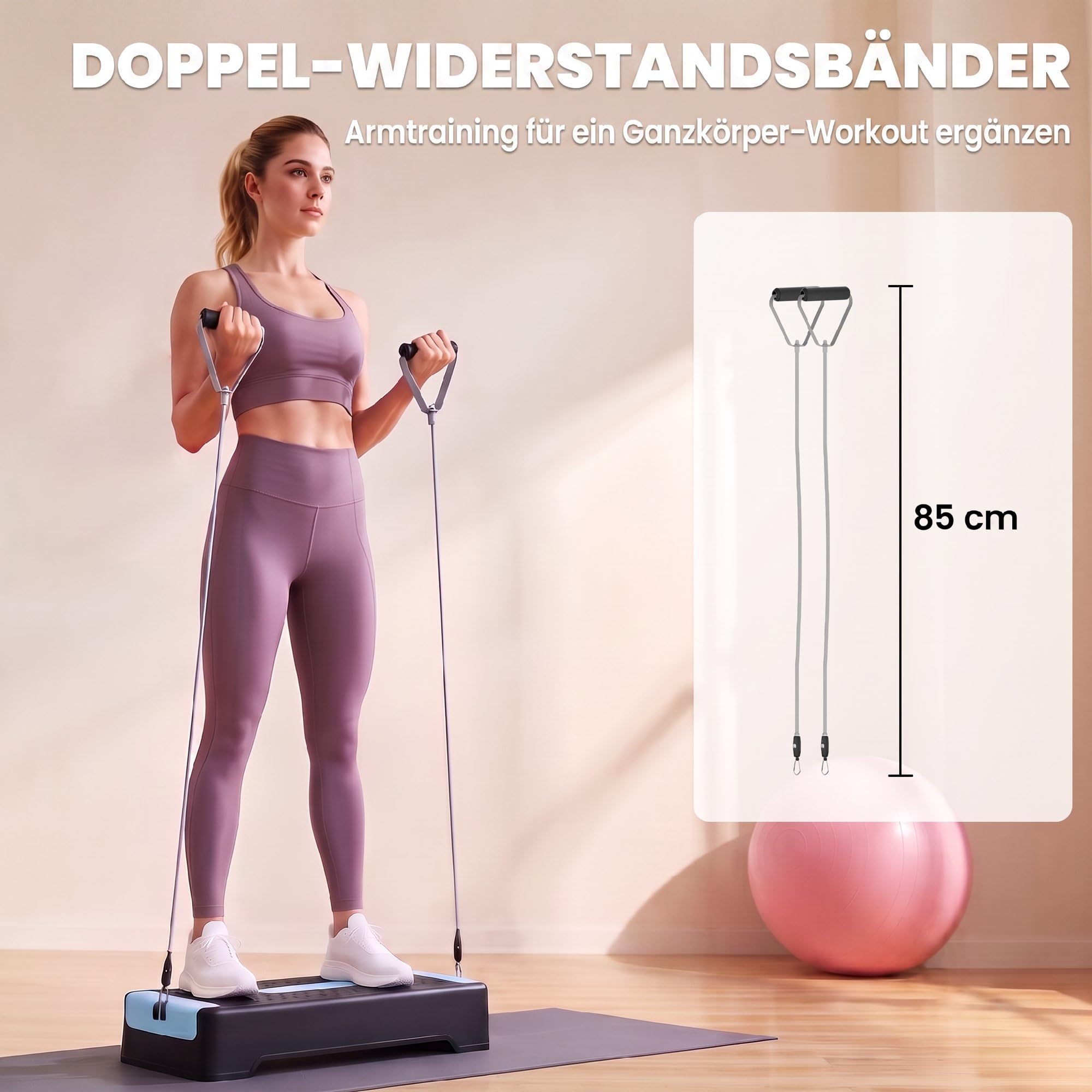 SPORTNOW Step z regulacją wysokości, fitness, 2 stopnie (11/16 cm), niebieski | Stepper aerobowy, 2 taśmy oporowe, mata antypoślizgowa, antypoślizgowa ławka do kroku, do domu, studia fitness, biura