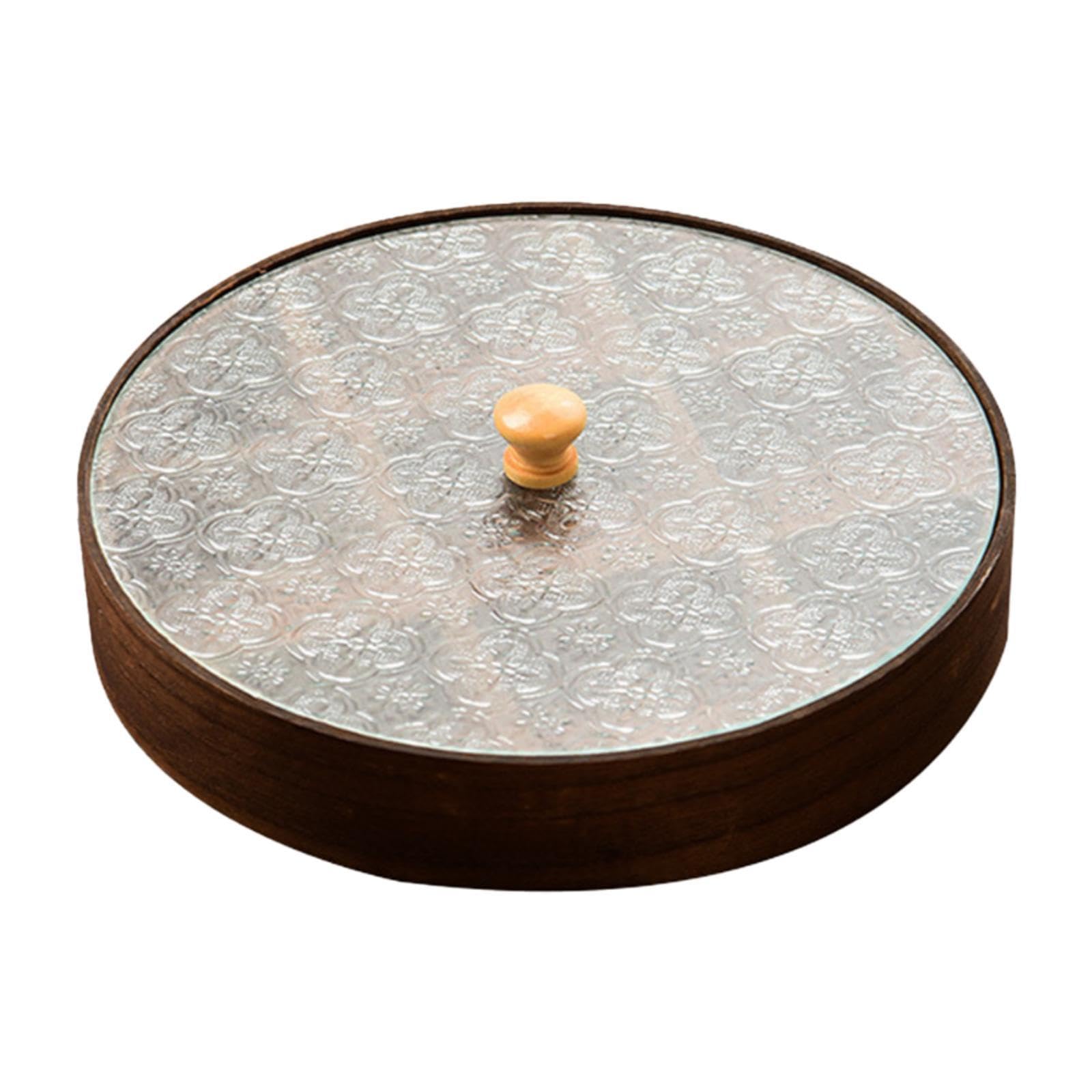 Prettiee Divided Serving Tray with Glass Lid Decorative Wooden Bowl Food for Nuts & 24cm x 24cm x 4cm Perfect for Entertaining & Home Decor (24cmx24cmx4cm)