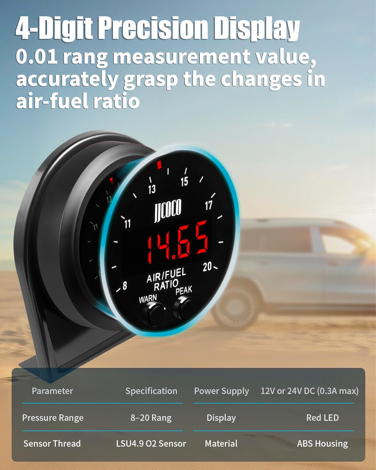 Air/Fuel Ratio AFR Wideband Gauge Kit with LSU 4.9 O2 Oxygen Sensor Digital LED Display 12V AFR Controller Gauge Wideband UEGO 52mm (2-1/16”)