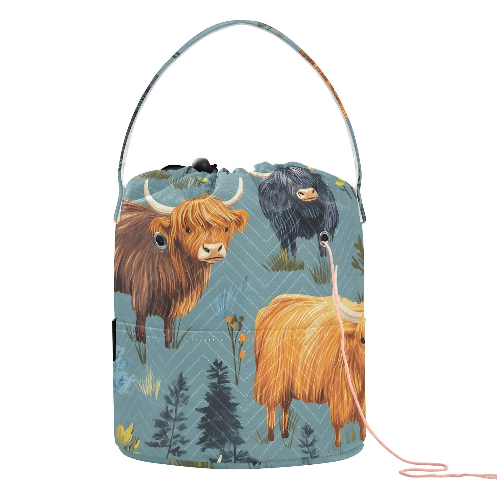 Yarn Storage Bag Small Crochet Bag Knitting Bag Organizer Bison Cattle Grass Yarn Bags for Crocheting Basket