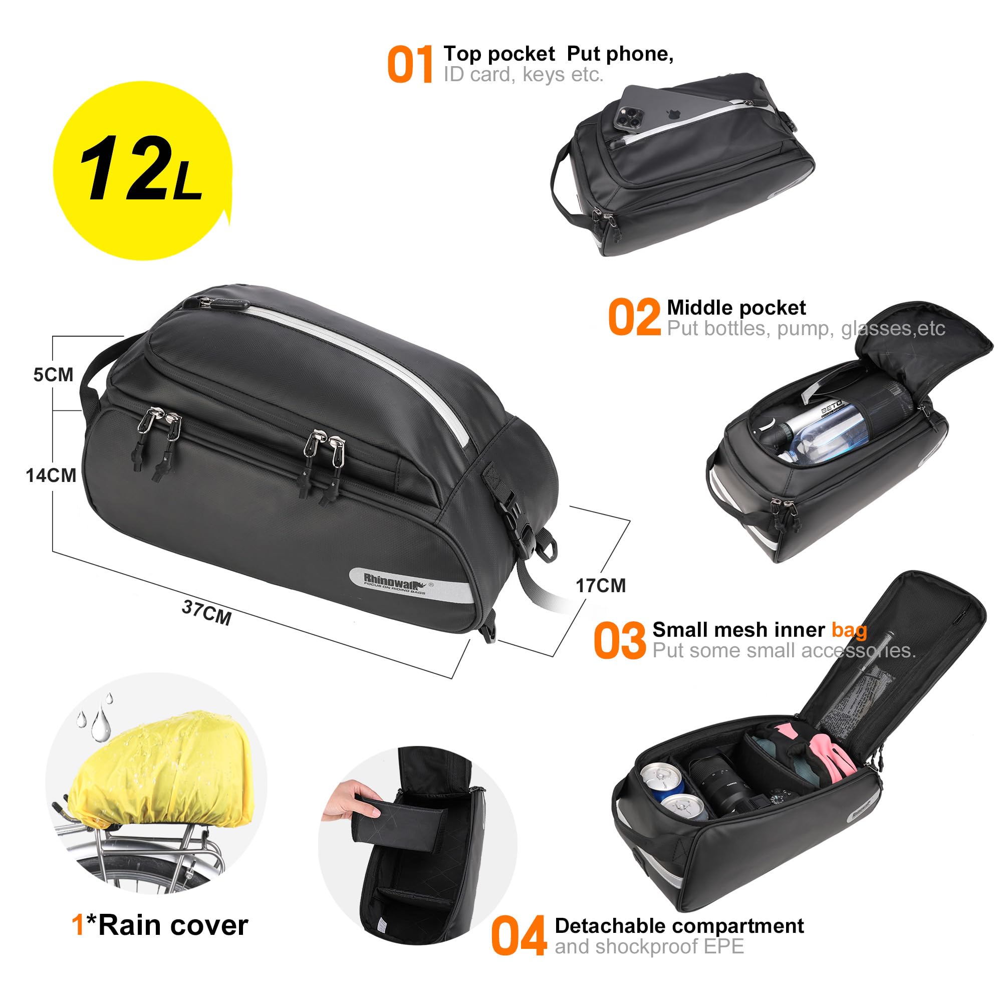 Kinpit Bike Trunk Bag Bike Pannier Bag Bike Rear Seat Bag Waterproof Bicycle Cargo Rack Saddle Bag Commuter Bag Shoulder Bag Laptop Pannier Rack Bicycle Bag