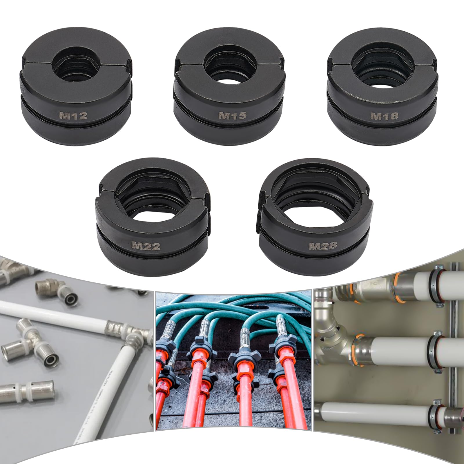 Th - Pinzas de presión para tubos (5 piezas, Cr40, 12 mm, 15 mm, 18 mm, 22 mm, 28 mm, para tubos de cobre, ligeros, compactos)