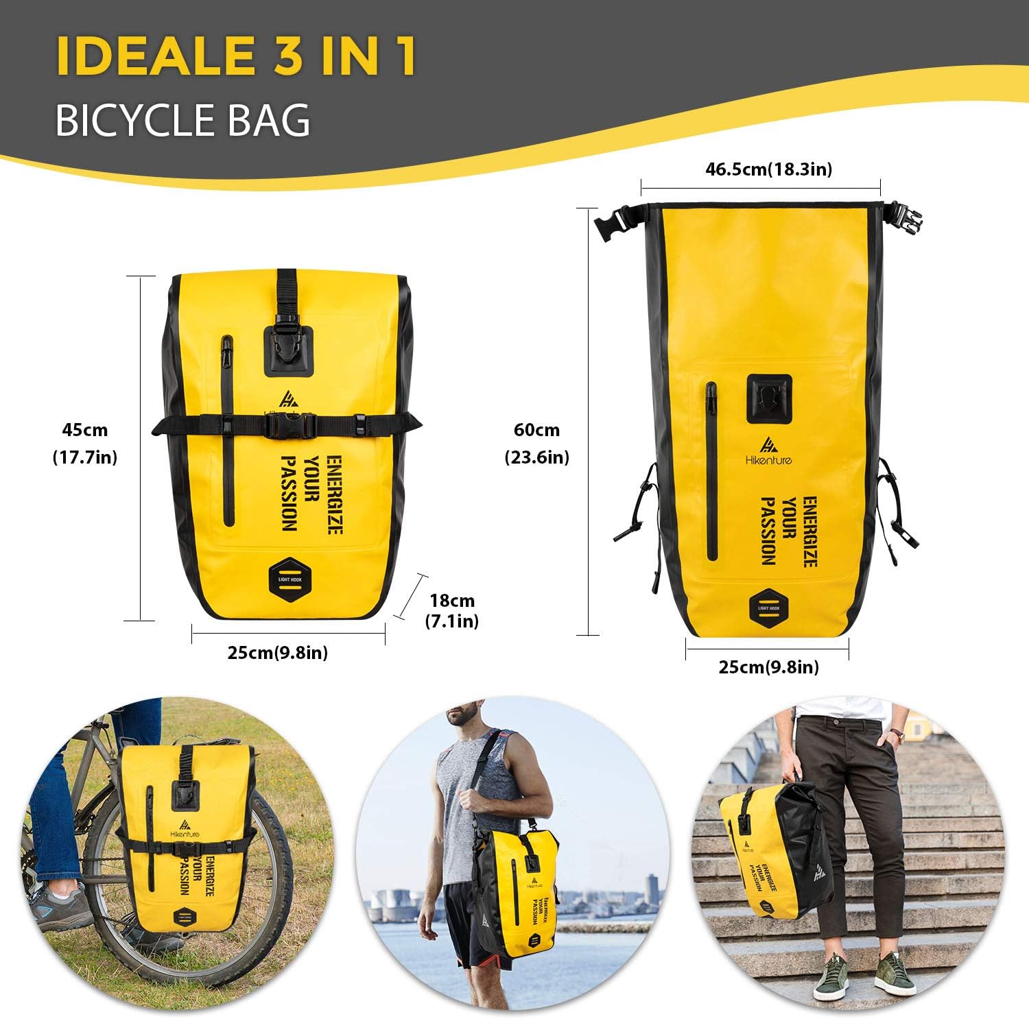 Hikenture Bike Panniers Rear Rack Waterproof 27L Bicycle Saddle Bags Commuter Backpack Laptop Pannier Trunk Side Storage Cycling Pack Cargo Luggage Carrier Bike Accessories(Yellow) : Sports & Outdoors