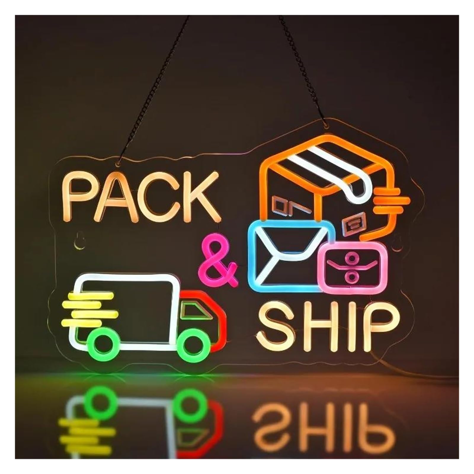 Luces de neón Empacar Y Enviar Servicio Exprés Con Luz De Neón Para Empresa De Entrega, Centro, Almacén, Venta Al Por Menor, Decoración Comercial, 27cm×39cm