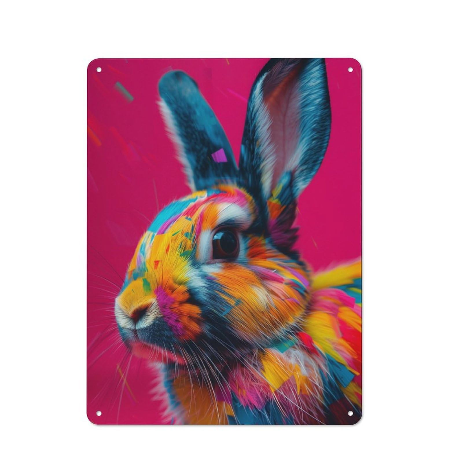 Colorful Rabbit Portrait Retro-style Metal Plaque 40x30cm for Café Or Home Bar, Suited to Café-style Decor Fans