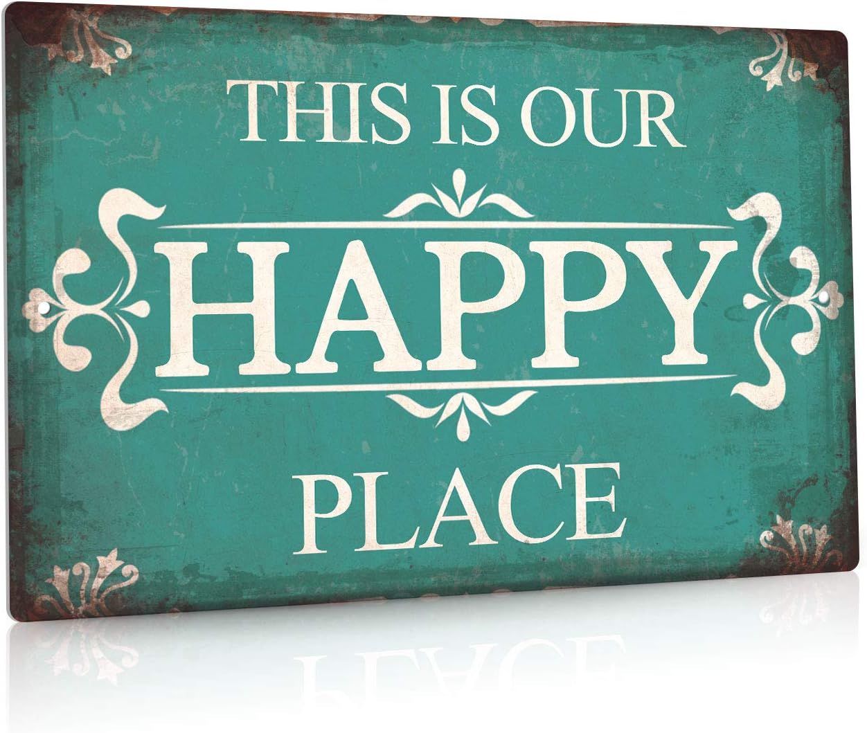 Putuo Decor Porch Sign, Porch Decor for Home Bar, Farmhouse, 12x8 Inches Aluminum Metal Wall Sign - This is Our Happy Place