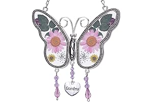 CHINMODE Butterfly Suncatcher Gift for Grandma with Pressed Flower