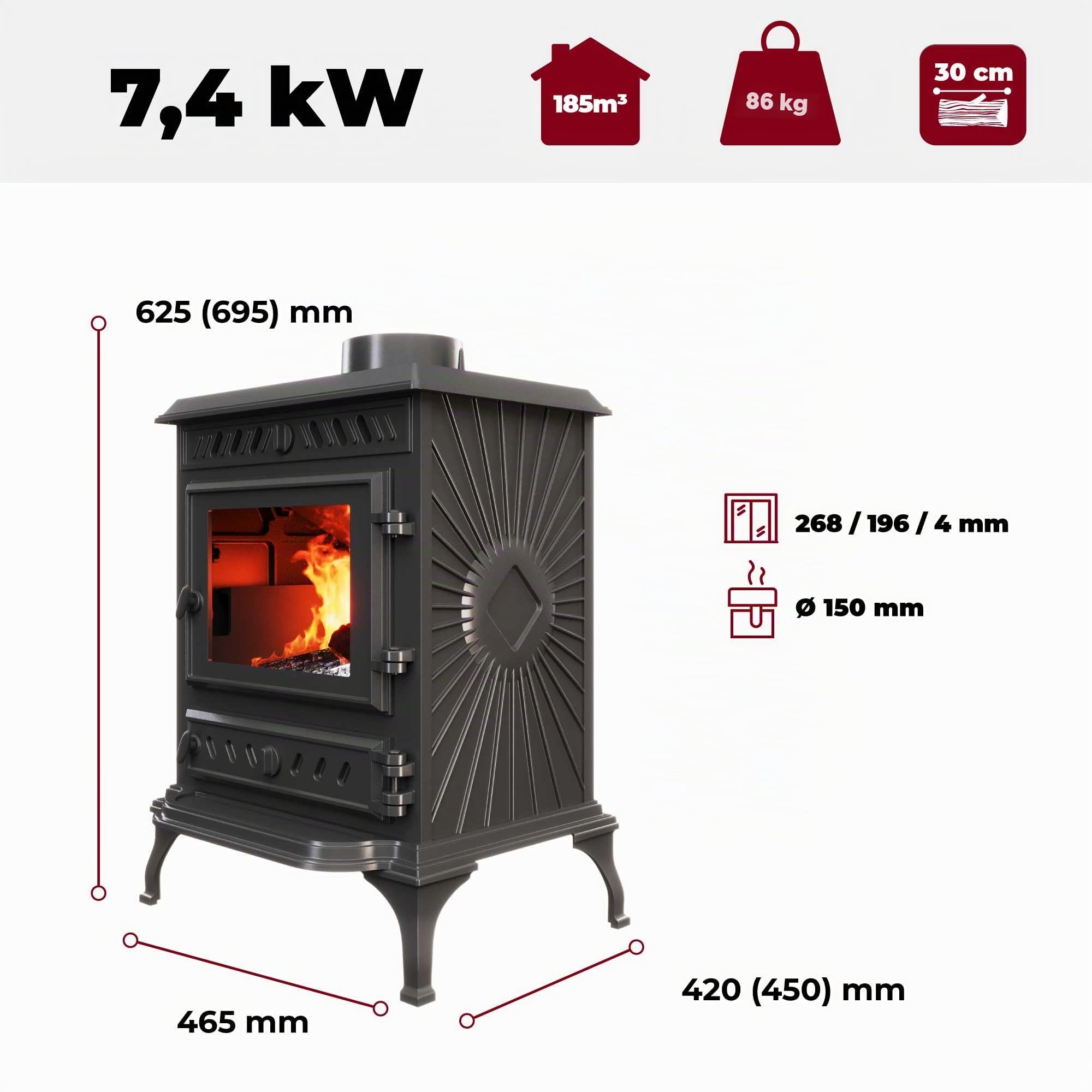 Poêle à bois sans installation, en fonte noire - P3 (7,4 kW) ECO