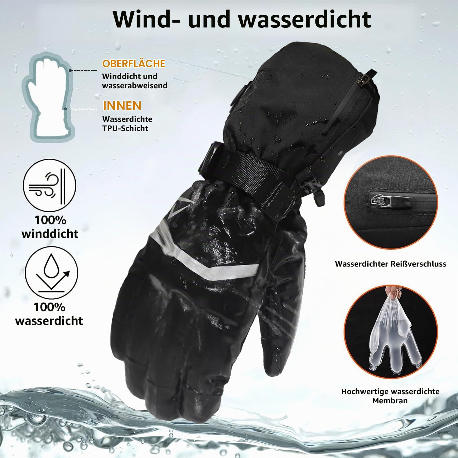 Loowoko Beheizbare Handschuhe mit akku 7.4v 3000mah × 2, 3 Heizstufen, Wasserdicht, Touchscreen, Beheizte Handschuhe USB für Arbeit im Freien, Motorrad, Fahrrad, Skifahren, Klettern,Wandern