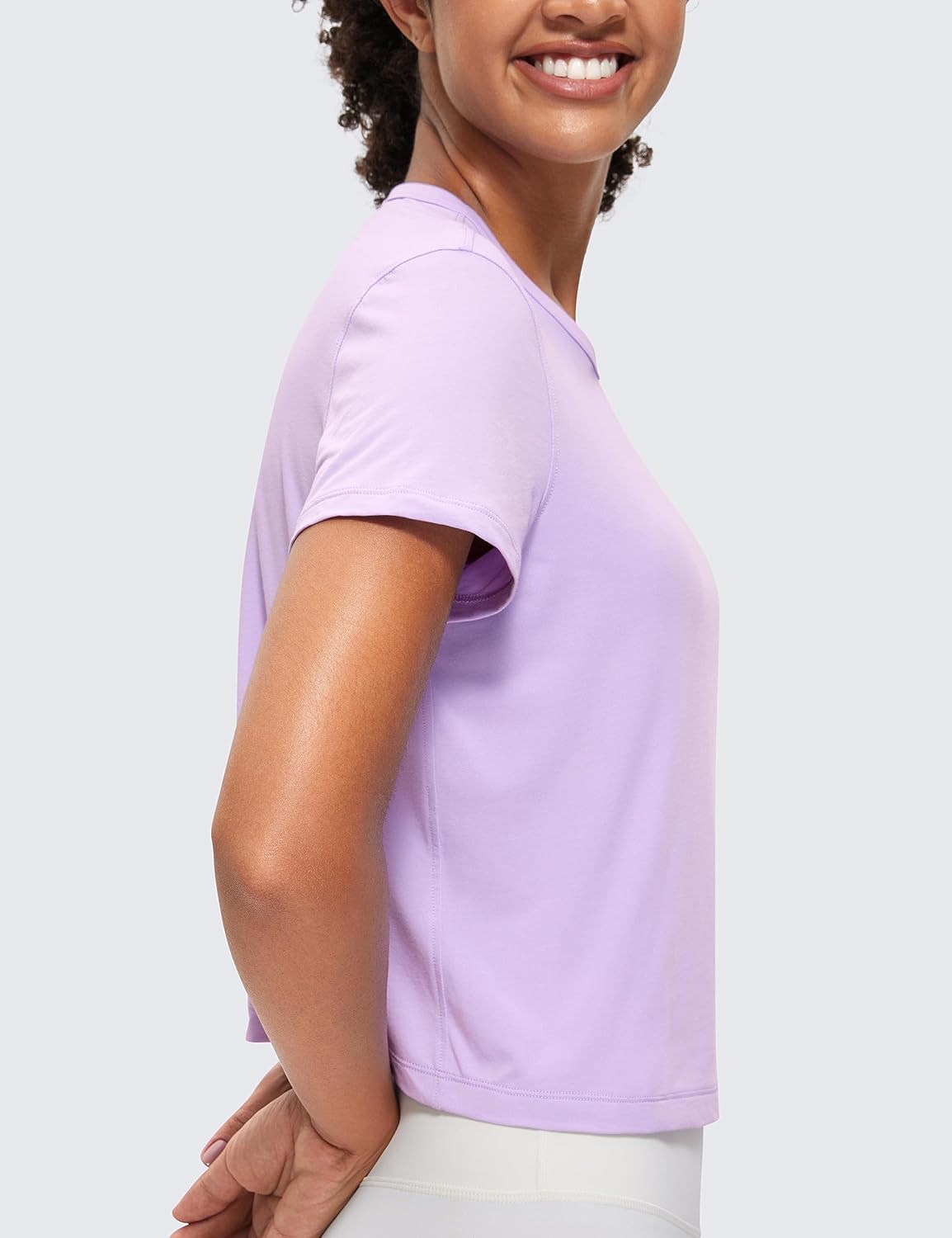 CRZ YOGA Women's Pima Cotton Short Sleeve Crop Tops High Neck Cropped Workout Shirts Yoga Athletic Casual T-Shirt