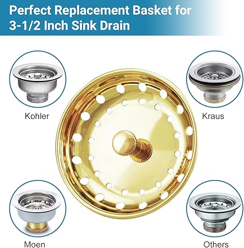 Miniatura 5 de KONE Colador de Drenaje para Fregadero Dorado Tapón y Colador para Fregadero de Acero Inoxidable Cesta Coladora para Fregadero de Cocina de Repuesto