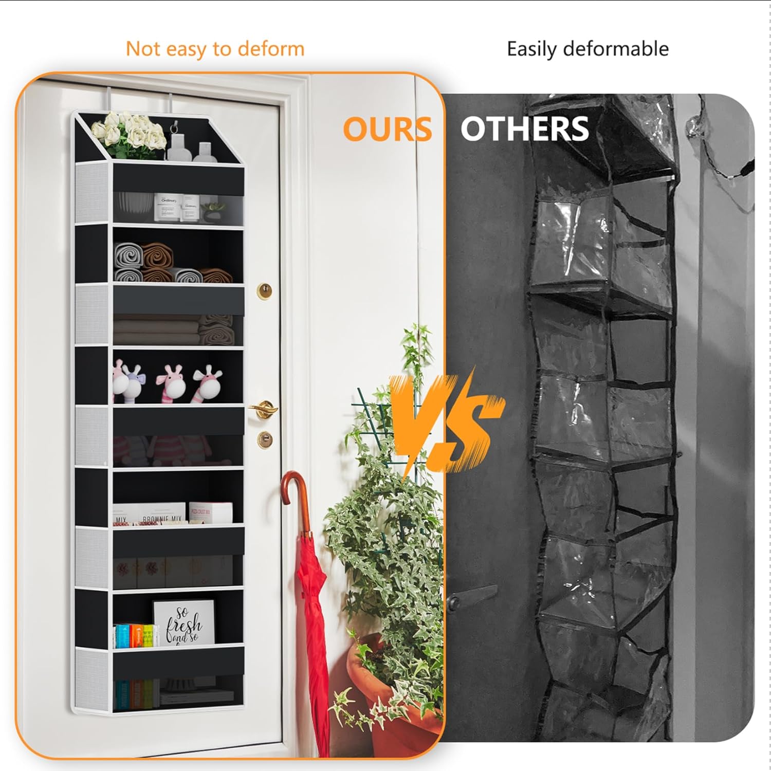 Over Door Organizer - Over The Door Storage Organizer with 5 Large Pockets & 10 Mesh Side Compartments - Heavy-Duty Hanging Storage for Bathroom, Bedroom & Nursery - Room Organizer Solution - Black