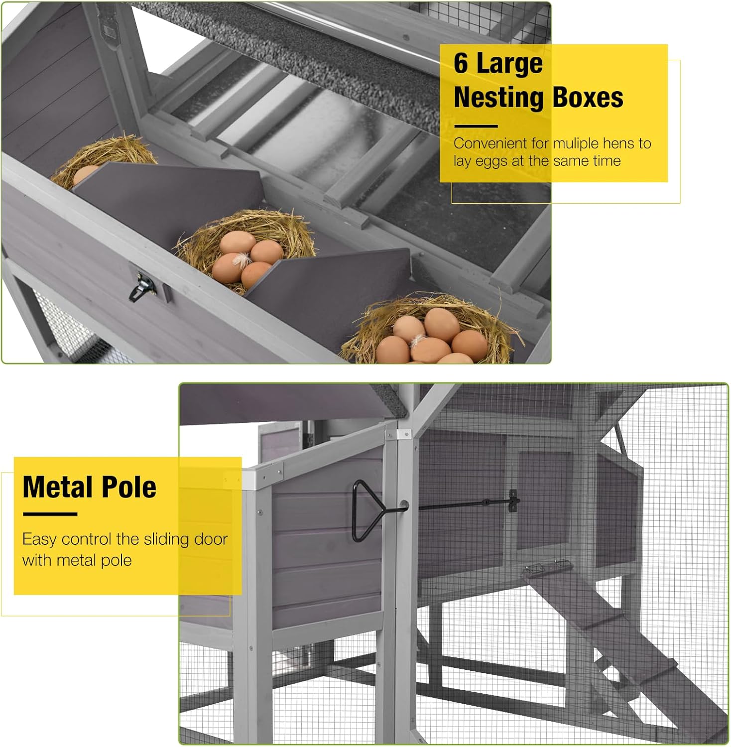 Aivituvin Large Chicken Coop 118" L Hen House Duck Cage for 8-10 Chickens 41.3 ft² with Spacious Run, 6 Nesting Box, 6 Raised Perches