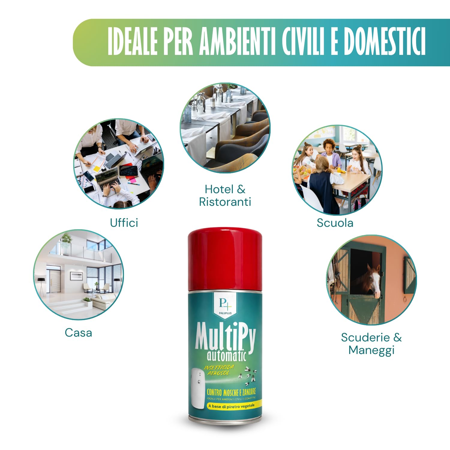 Virsus 6 Bombolette Insetticida MULTIPY da 250ml per Mosche zanzare e Insetti Volanti per Uso Domestico a Base di Piretro Naturale Vegetale + Erogatore Night And Day Automatico programmabile