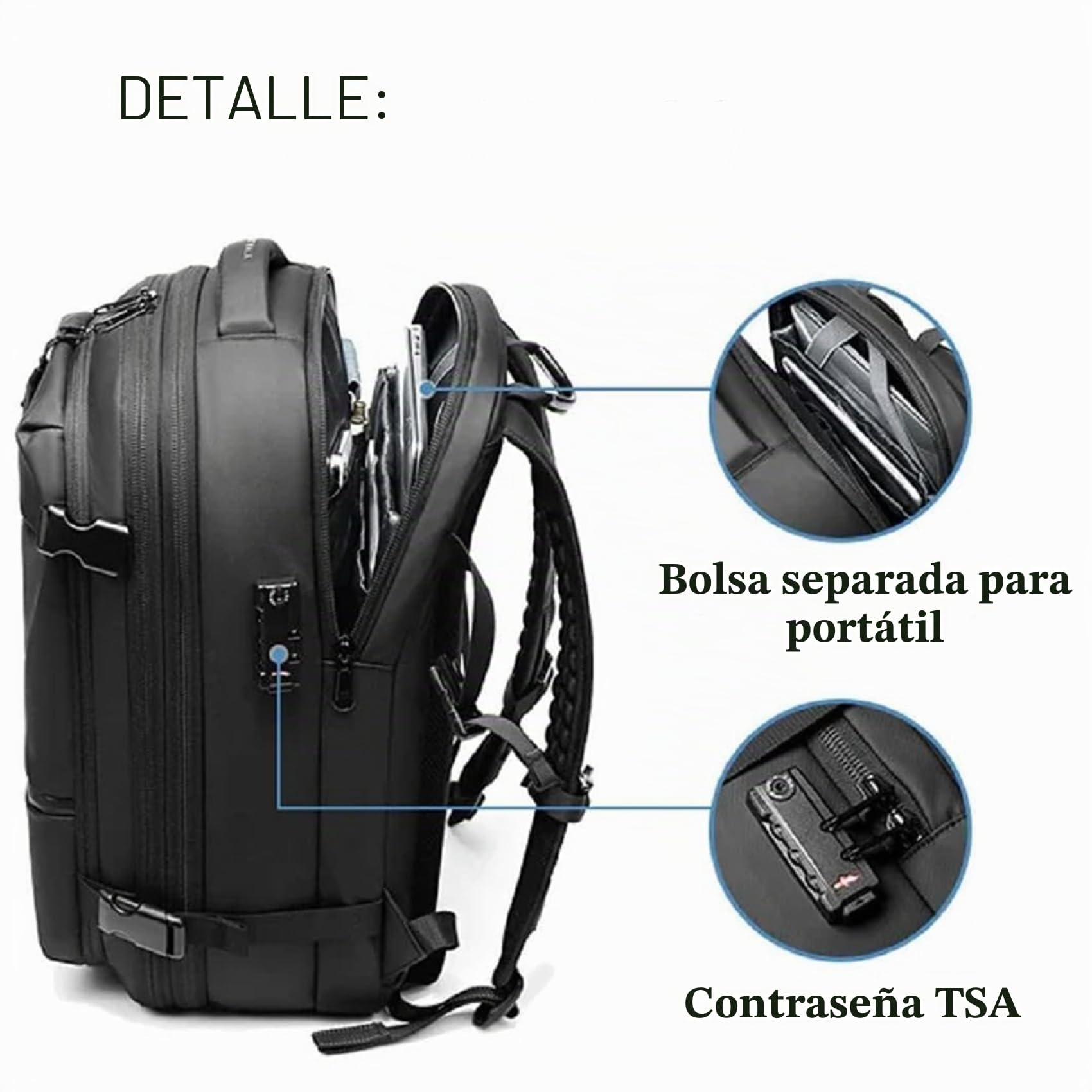 Vacpack Mochila de 60 L con compresión al vacío, mochila de viaje con sistema de vacío, impermeable y antirrobo
