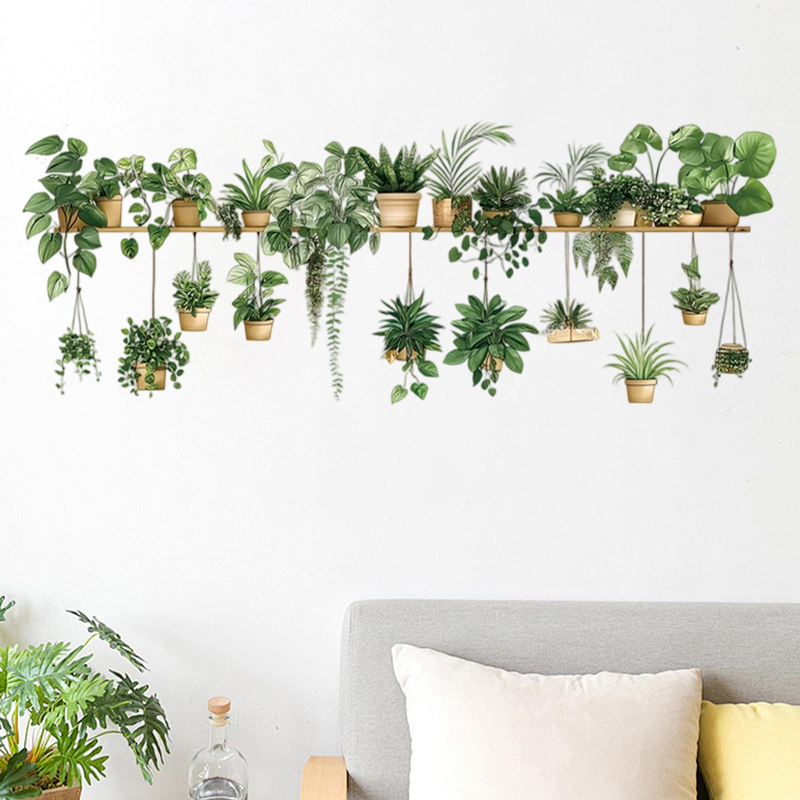 milaosk Hanging Potted Plants Wall Decals Wall Art Stickers Removable Peel and Stick Greenery Wall Stickers Mural Wallpaper for Living Room Bedroom Kitchen Office Home Decor