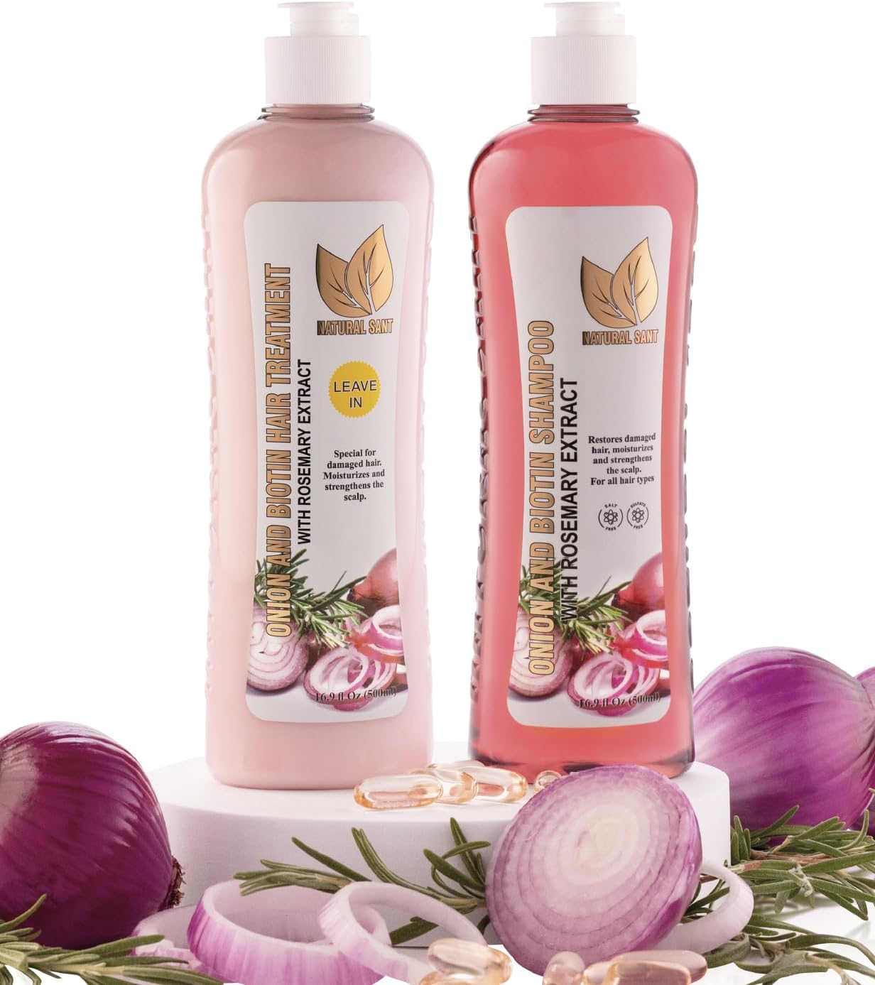 NATURAL SANT - Onion Biotin and Rosemary Shampoo & Treatment Set for Stronger, Thicker and Longer Hair - Soft and Shine, Hair Loss and Thinning Hair, Growth Shampoo, Paraben Free, Silicone Free