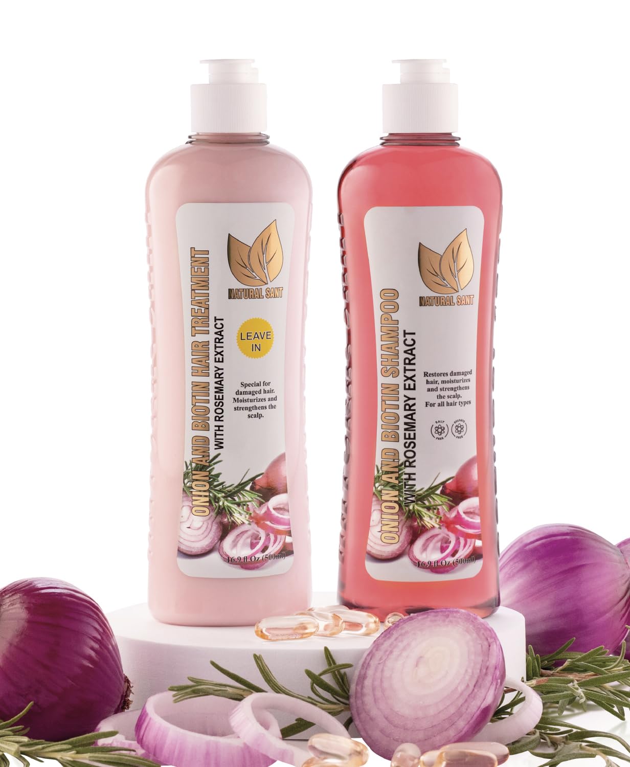 Product image of NATURAL SANT - Onion Biotin and Rosemary Shampoo & Treatment Set for Stronger, Thicker and Longer Hair - Soft and Shine, Hair Loss and Thinning, Growth Shampoo, Paraben Free, Silicone Free
