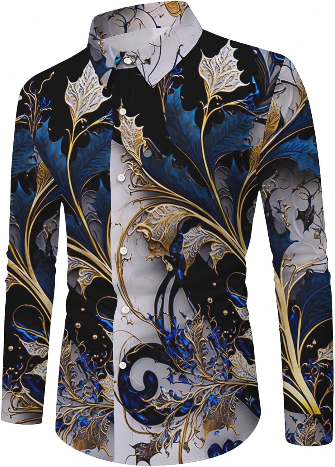 SweatyRocks Men's Retro Floral Print Dress Shirt Long Sleeve Collar Button Down Shirts - Image 4