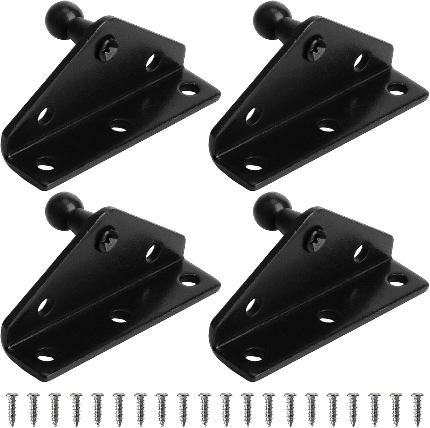 10mm Ball Stud Mounting Bracket for Gas Shock Spring Strut Prop Lift Support, 4pcs Angled L-Type and 20pcs Screws, Black Color