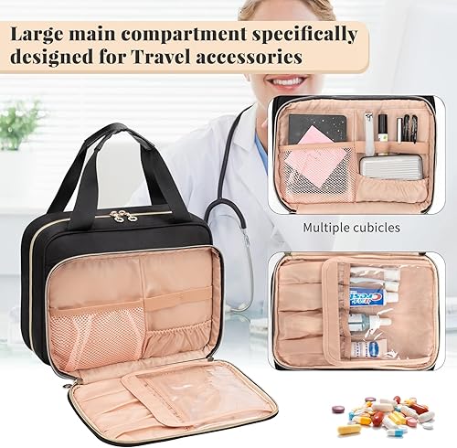 Miniatura 5 de OCHEAL Bolsa de medicina de viaje, organizador de botellas de píldoras, estuche de transporte de almacenamiento de medicamentos para el hogar con