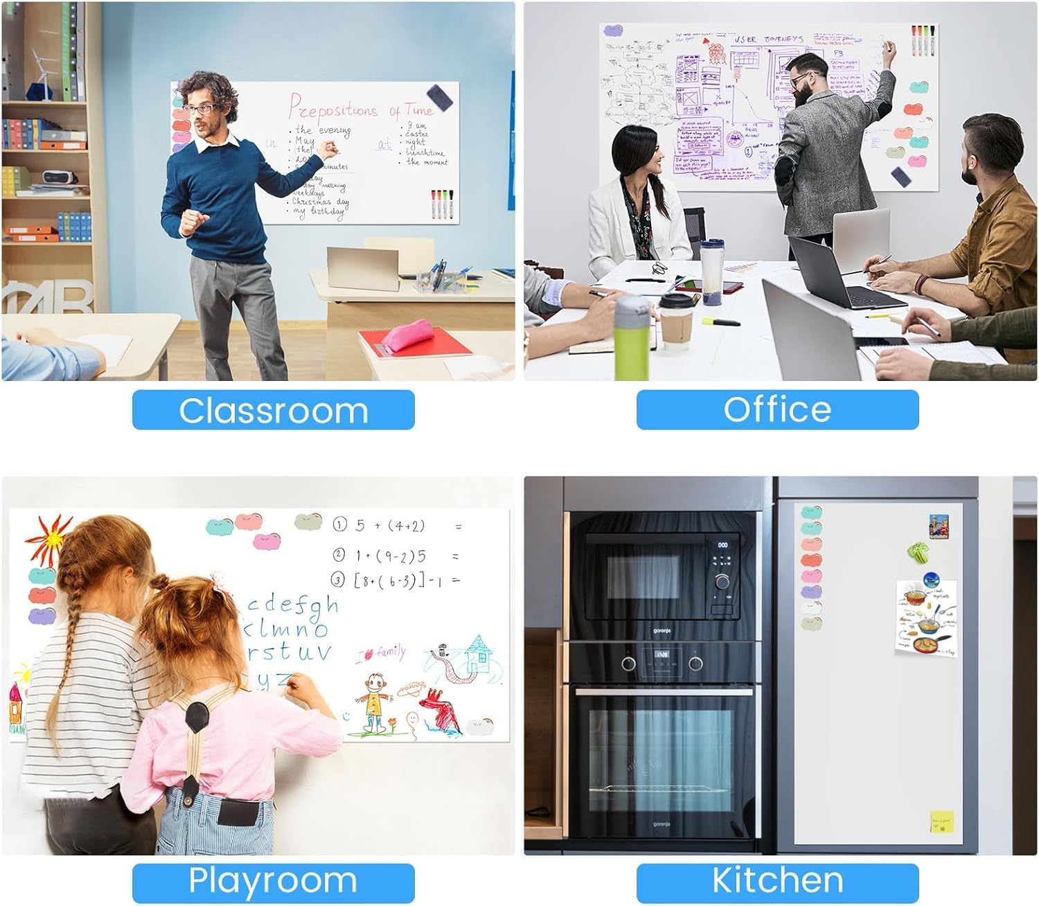 Set of Magnetic whiteboard Contact Paper, Measures 47.2 by 23.6 inches Large, Peel-and-Stick for fridges and Walls, Removable and with Magnetic Labels - Dry Erase White Board