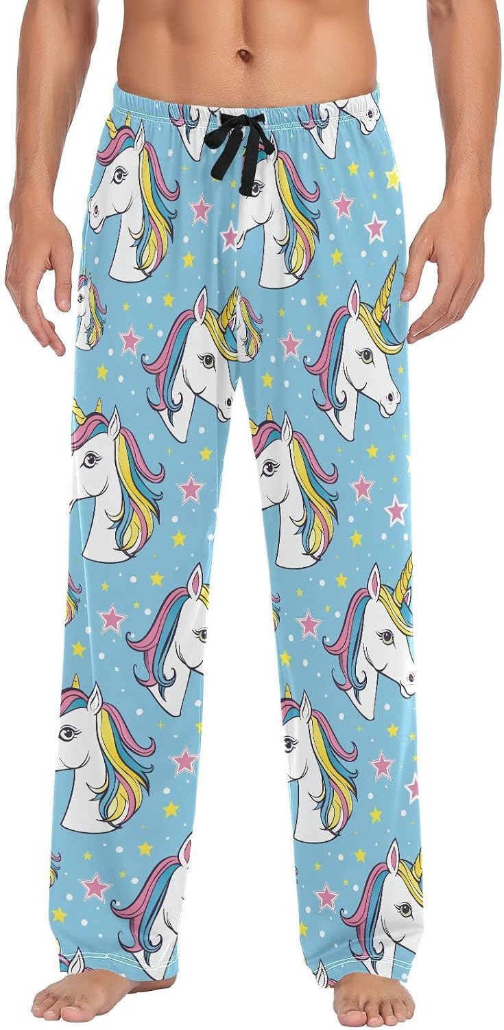 ALAZA Unicorn Portrait Stars Men's Sleepwear Mens Pajama Pants Bottoms with Pockets, S