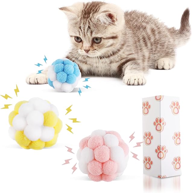 TIESOME 3Packs Colorful Cat Balls with Bell, Playing Chewing Plush Ball Cats Colorful Elastic Ball Interactive Bouncy Ball Toys for Cats Kitten Training