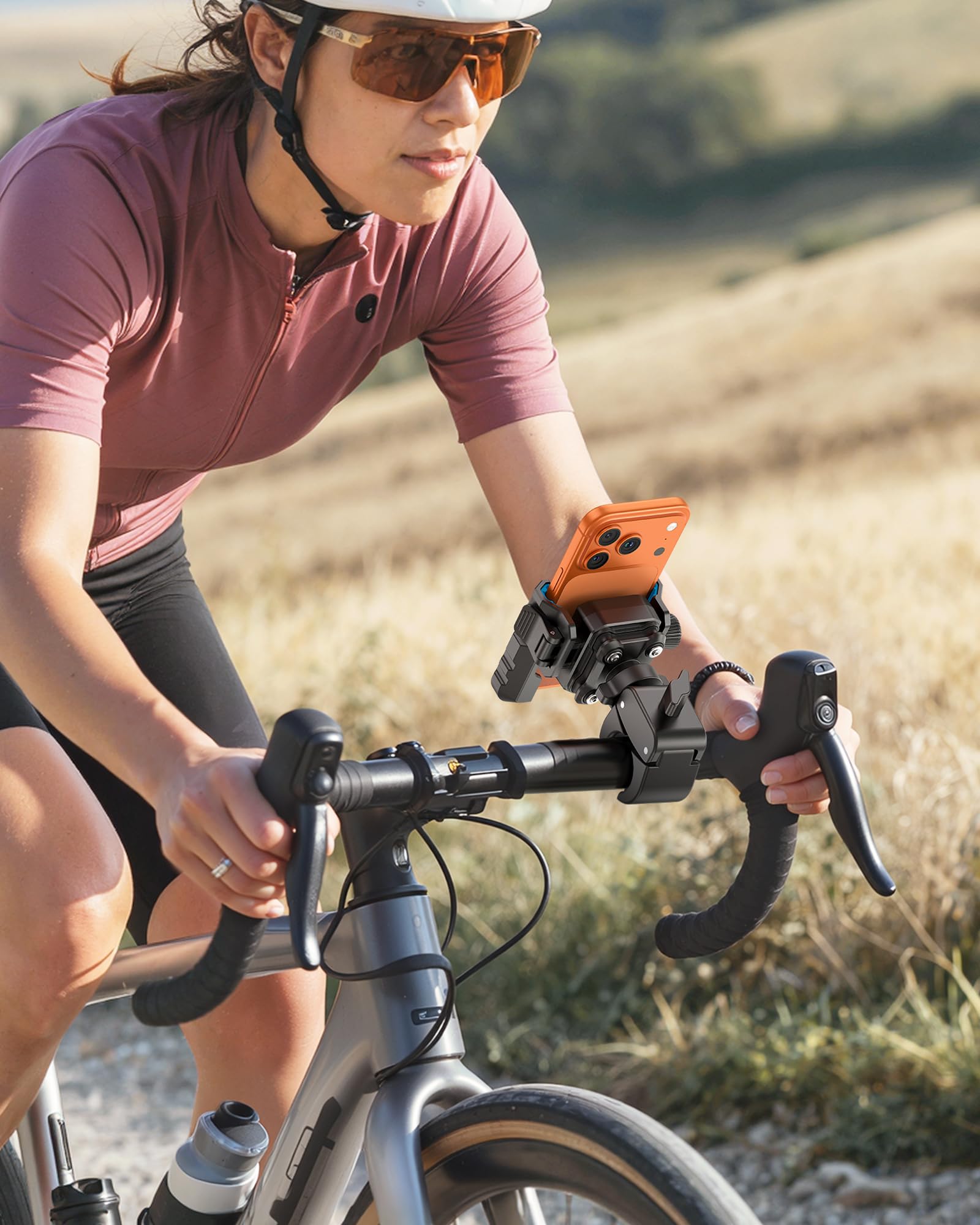OMOTON BK01 Support de téléphone anti-vibration pour rétroviseur et guidon, support de téléphone de moto résistant aux chocs avec verrouillage rapide, compatible avec iPhone et tous les téléphones