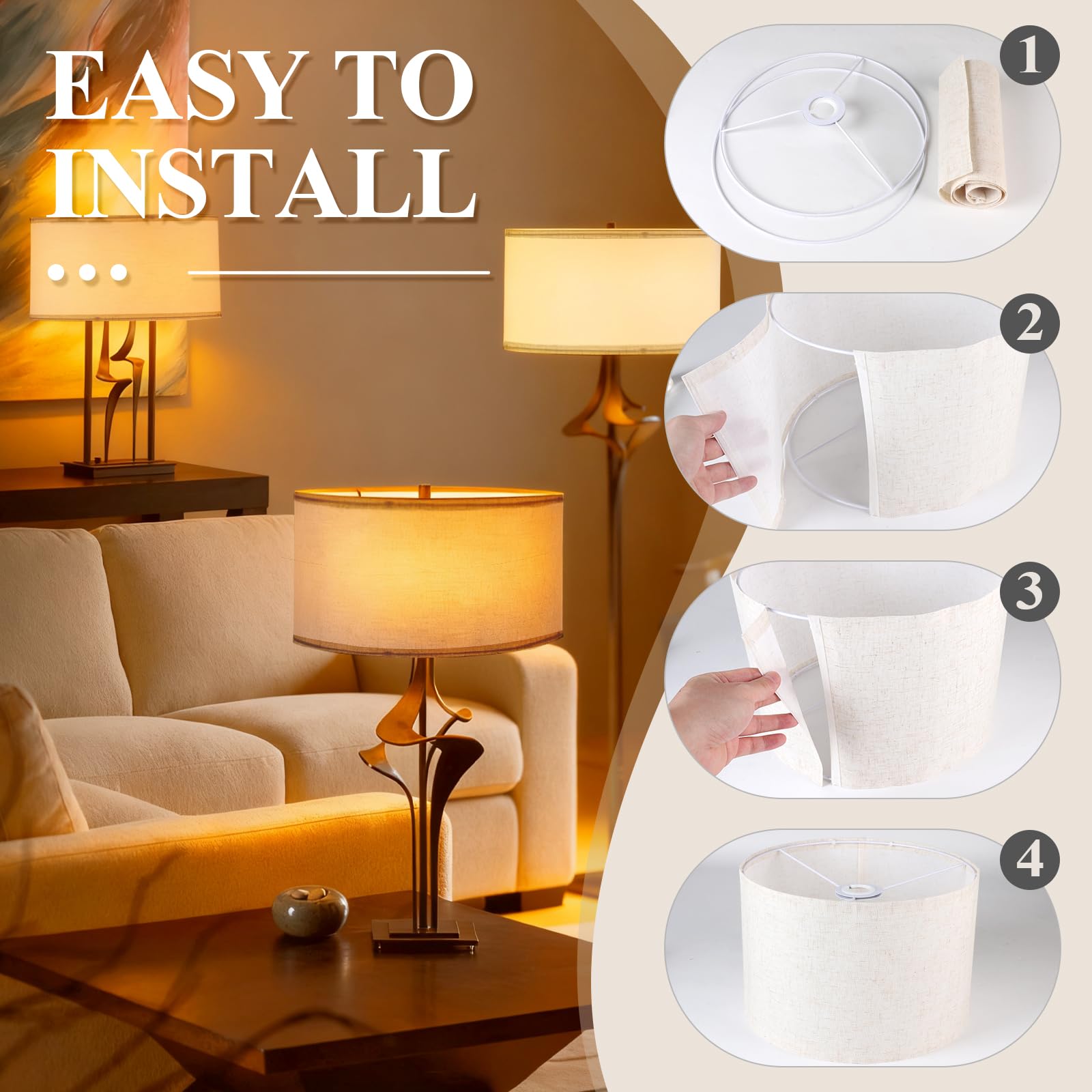 EFUTURETIME Klosz do lampy z tkaniny H20 X Ø 30cm, klosz bębnowy pasujący do opraw E14/E27, do lampy stojącej, sufitowej, wiszącej, ścienny, lampki nocnej, stołowej, beżowy