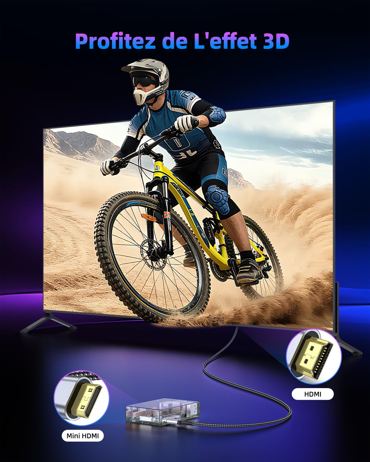 Câble Mini HDMI vers HDMI 2m, 4K@60Hz 2K@120Hz 18Gbps HDMI vers Mini HDMI avec HDR UHD Arc HDCP Compatible avec Caméra, Raspberry Pi Zero, Projecteur, Moniteur, Laptop, HDTV