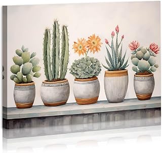DEORAIO Cactus Canvas Prints Painting Farmhouse Decor Botanical Plant Wall Art Cactus Posters for Kids Room Living Room Baby Room Bedroom Bathroom Office Decor Framed Ready To Hang