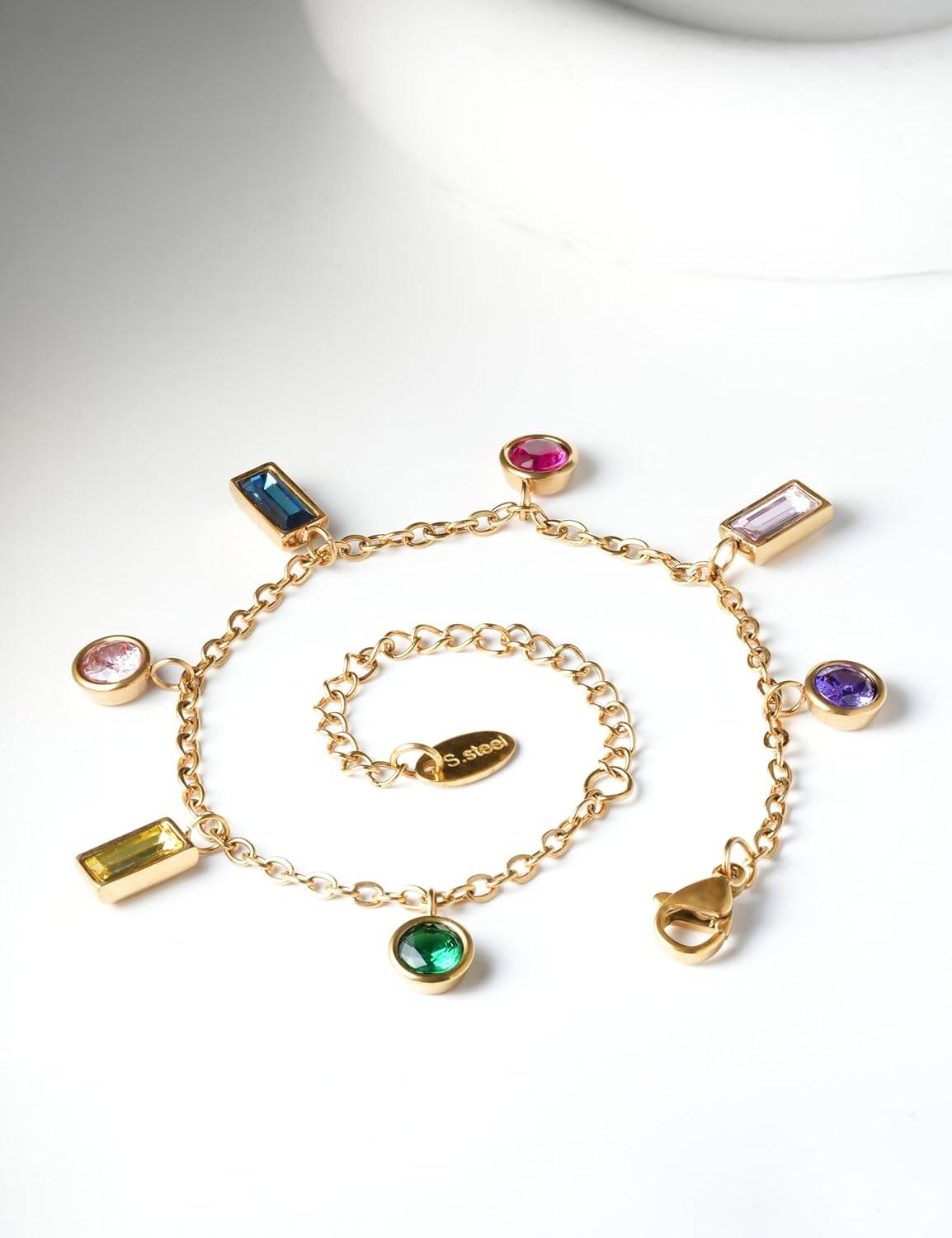 Gold Plated Charm Bracelet Colorful Cubic Zirconia Adjustable Dainty Delicate Elegant Boho Statement Jewelry for Women - Image 2