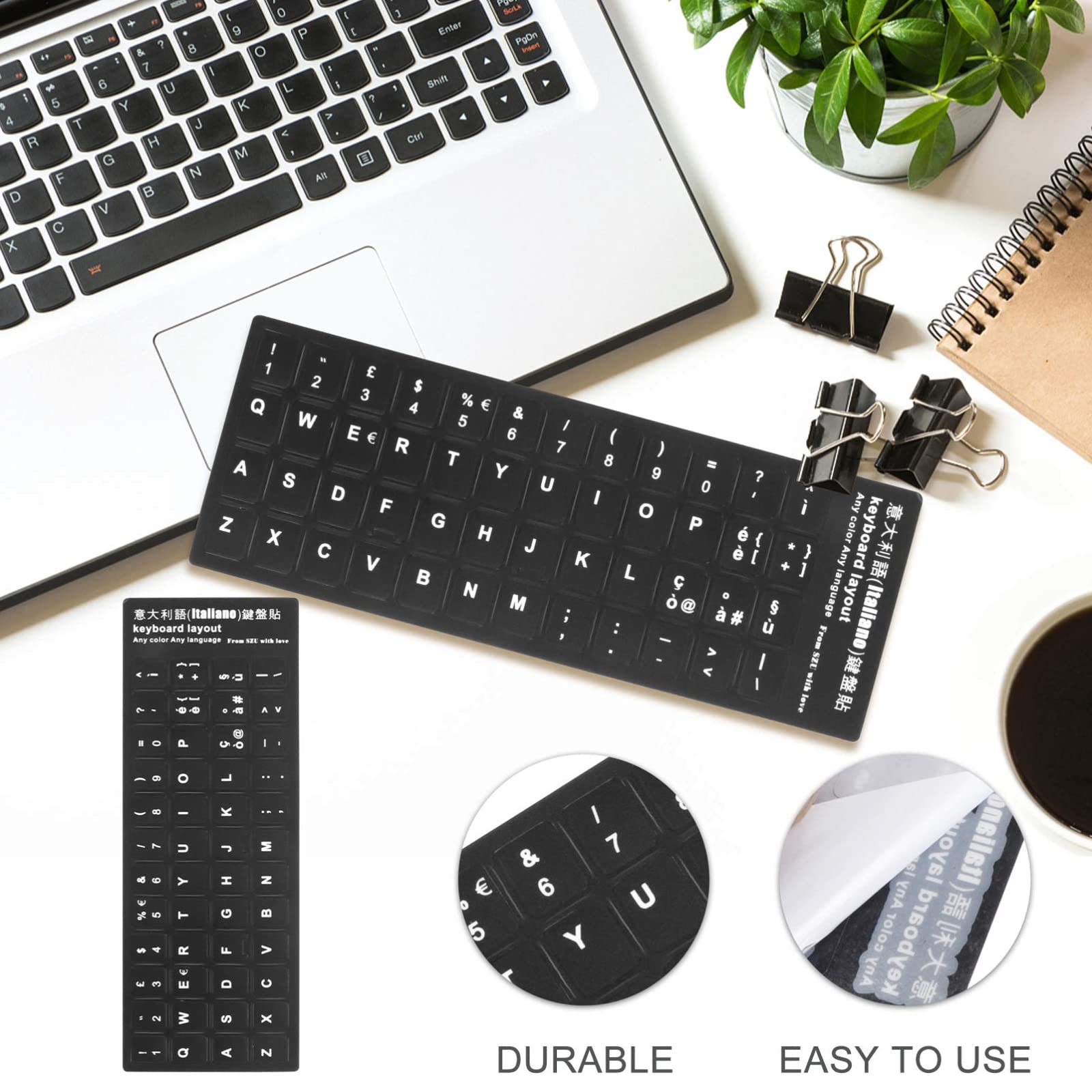 Kit Adesivi Tastiera per Conversione Layout Italiano, 6 Pezzi, Adesivi per Tastiera Computer Portatile (Nero)