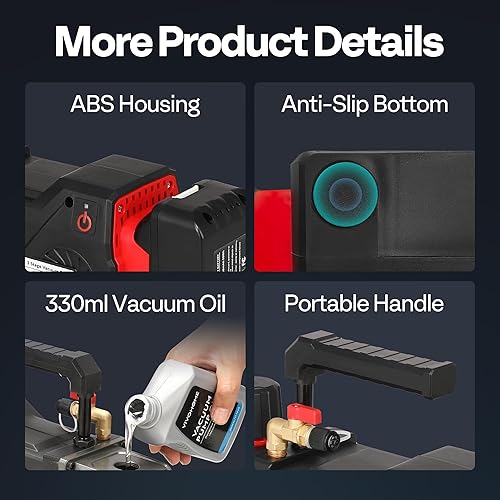 Miniatura 5 de VIVOHOME Bomba de vacío inalámbrica de iones de litio de 2 etapas de 14 HP 2 CFM, motor sin chispas para sistemas R32 R1234yf R454B R134a R410a,