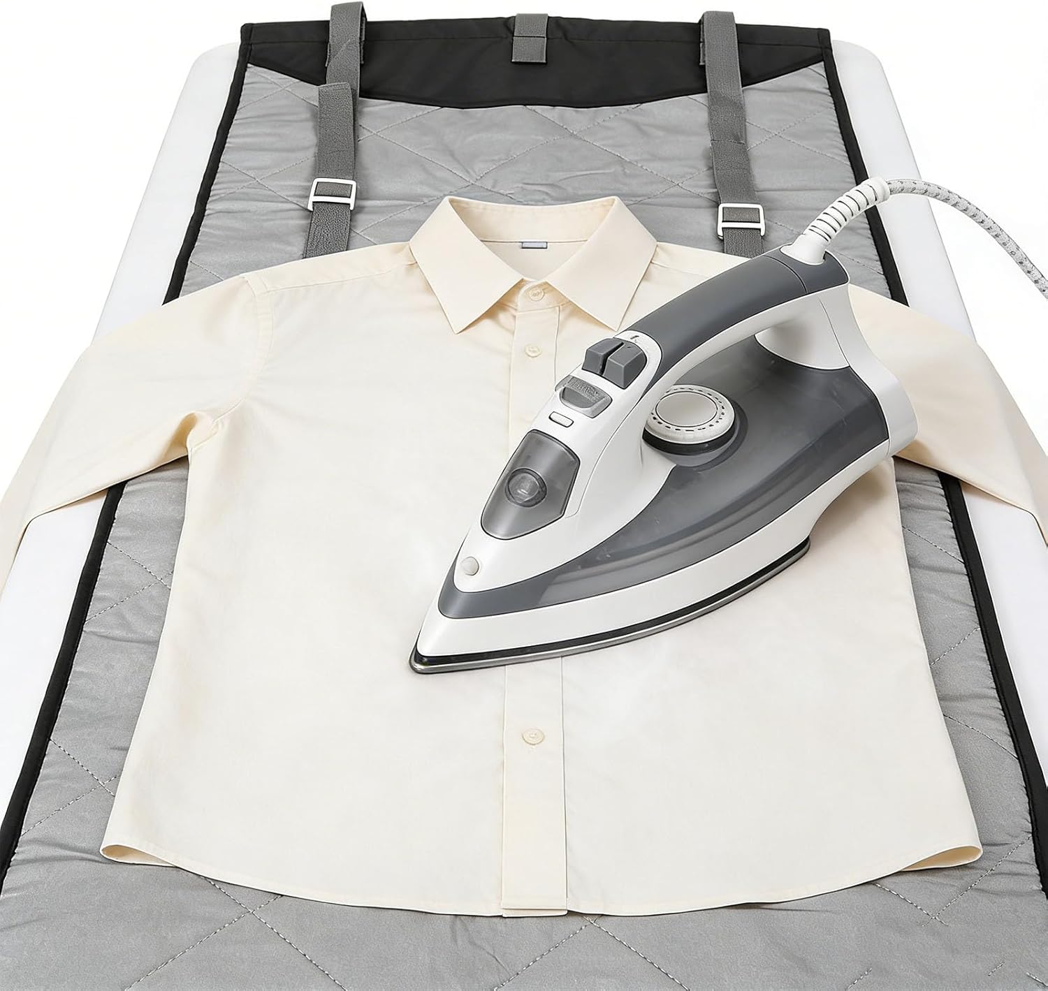 Ymiko Over The Door Steam Pad, Foldable Heatproof Portable Vertical Hanging Ironing Mat 44.1x18.9in with Adjustable Straps, for Home Travel Wrinkle Removal