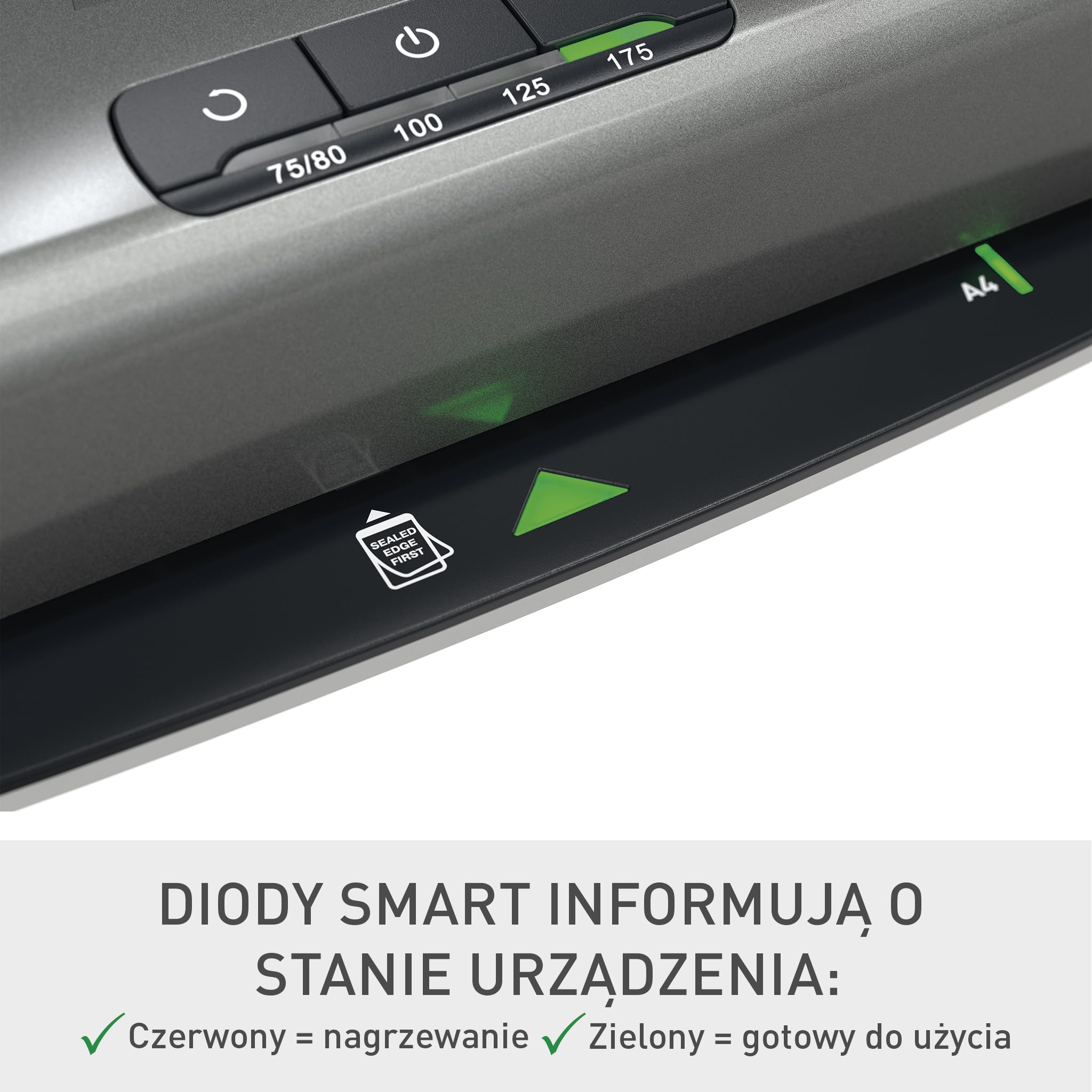 Leitz iLAM Office Pro A3 Laminator, nagrzewanie 1 min, 75–125 mikronów, LED, prowadzenie wlotu, antyzacięcie, auto‑off, 5× A4 w zestawie, szary/biały (75180084)