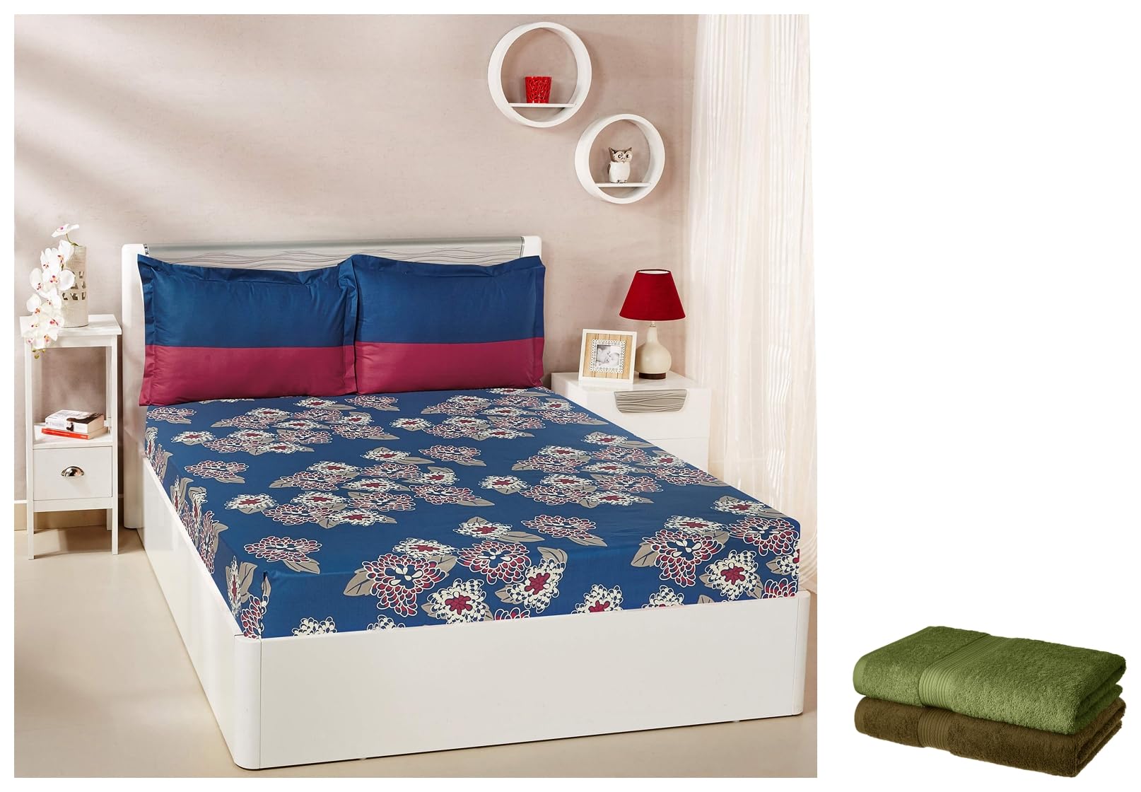 Amazon Brand - Solimo Floral Flakes 144 TC 100% Cotton Double Bedsheet with 2 Pillow Covers, Blue 100% Cotton 2 Piece Bath Towel Set, 500 GSM (Sepia Brown and Olive Green) (B0CCV659LV) Amazon Price History, Amazon Price Tracker