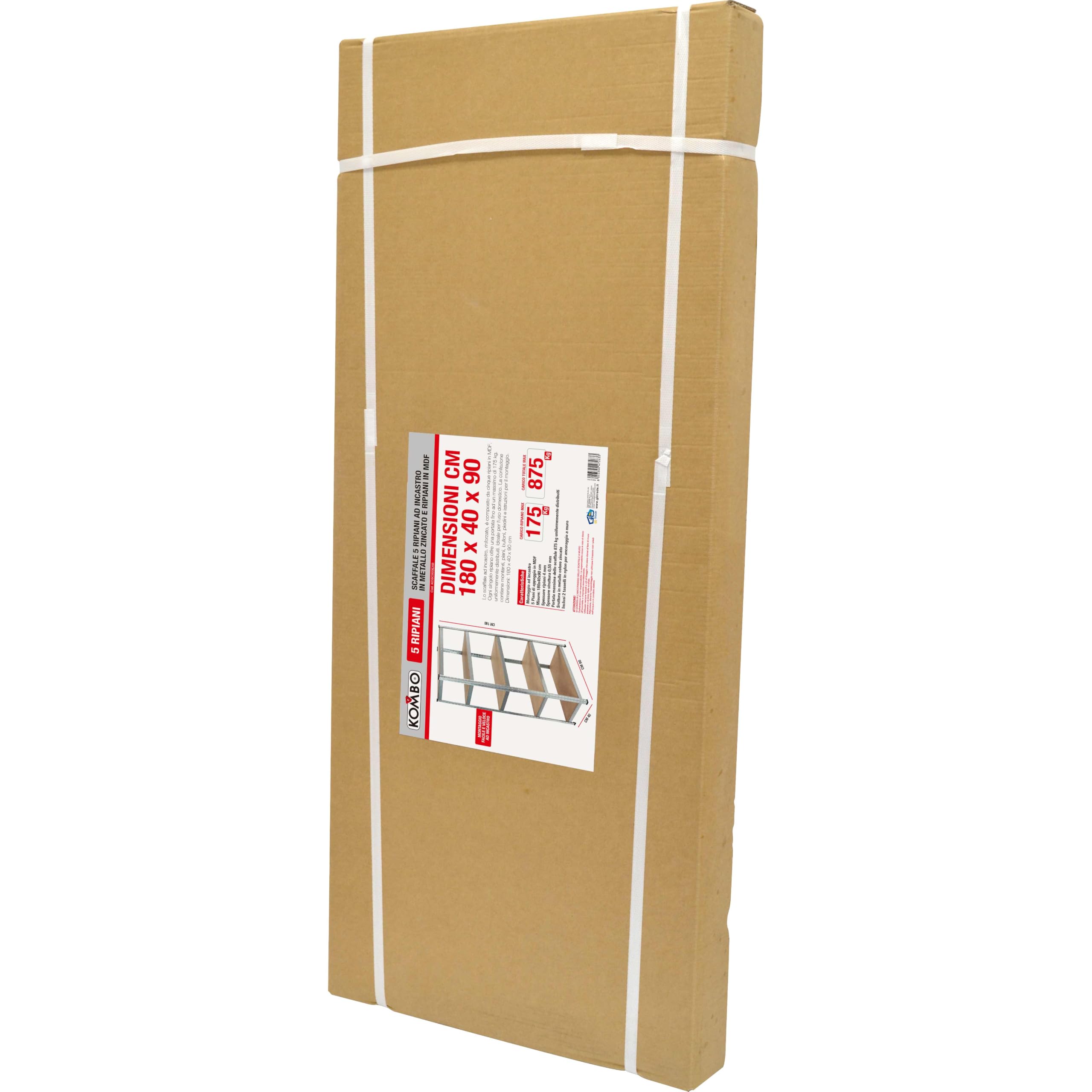 Generico KOMBO Set di 2 Scaffali in Metallo, Scaffalature a 5 Ripiani Regolabili, Senza Viti, Scaffale Salvaspazio per Garage, Magazzino, Casa, Portante 875 kg, 40 x 90 x 180 cm, Argento