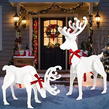 2 PCS 22.6" Large Reindeer Christmas Yard Signs Decorations Wood Christmas Deer Reindeer Christmas Decor Outdoor Wood Yard Winter Decoration for Indoor Home Patio Lawn Garden Party Supplies Ornament