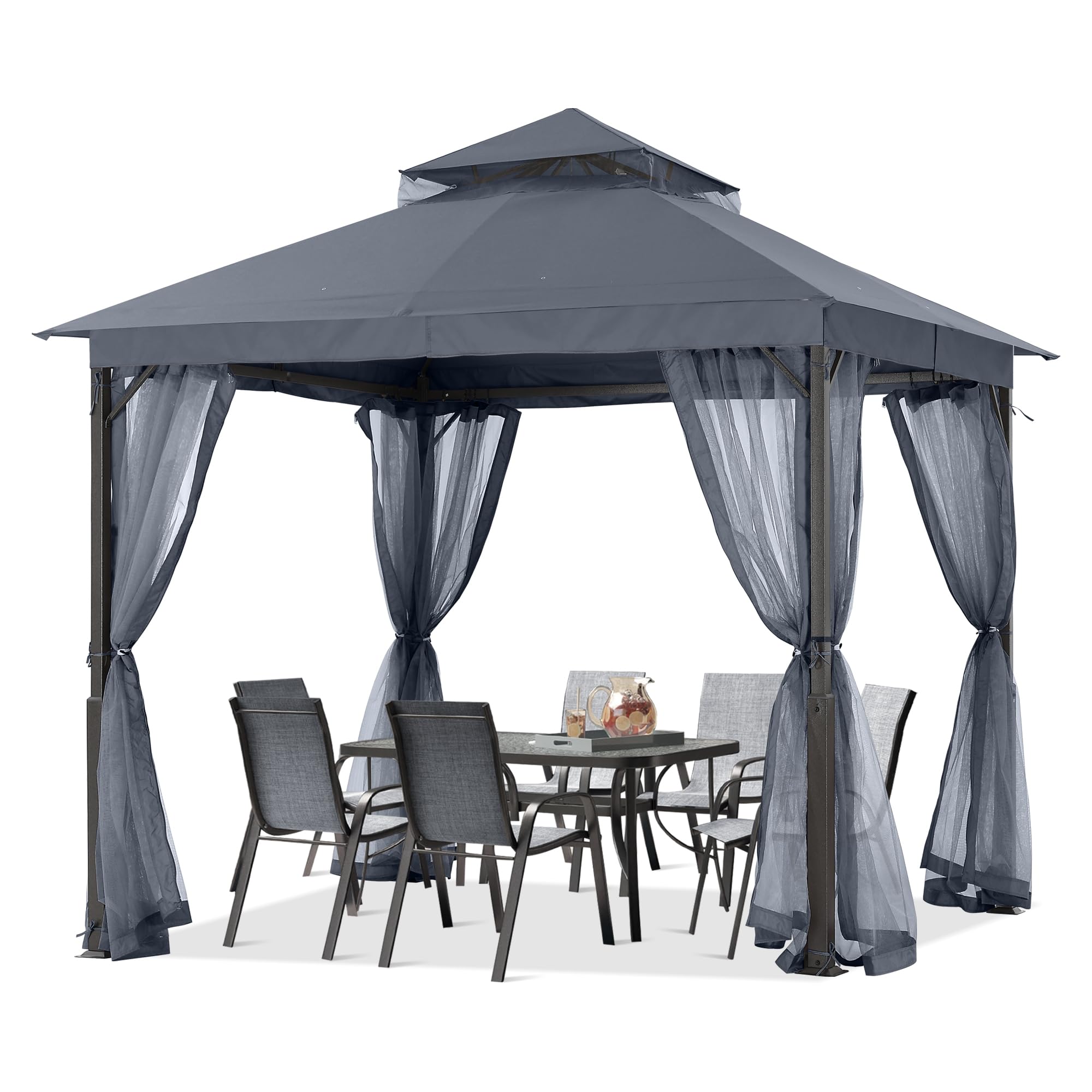 ABCCANOPY Abri de Jardin pour terrasse de 2,4 x 2,4 m – Structure en Acier avec moustiquaire pour pelouse, Jardin, terrasse (Gris foncé)