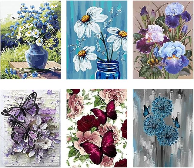 6 Pack Diamond Art Painting Kits, ZIKO 5D Diamond Painting Kits for Adults, DIY Butterfly and Flowers Full Drill Diamond Dotz Kits Arts Craft for Home Wall Decor 11.8x15.7inch