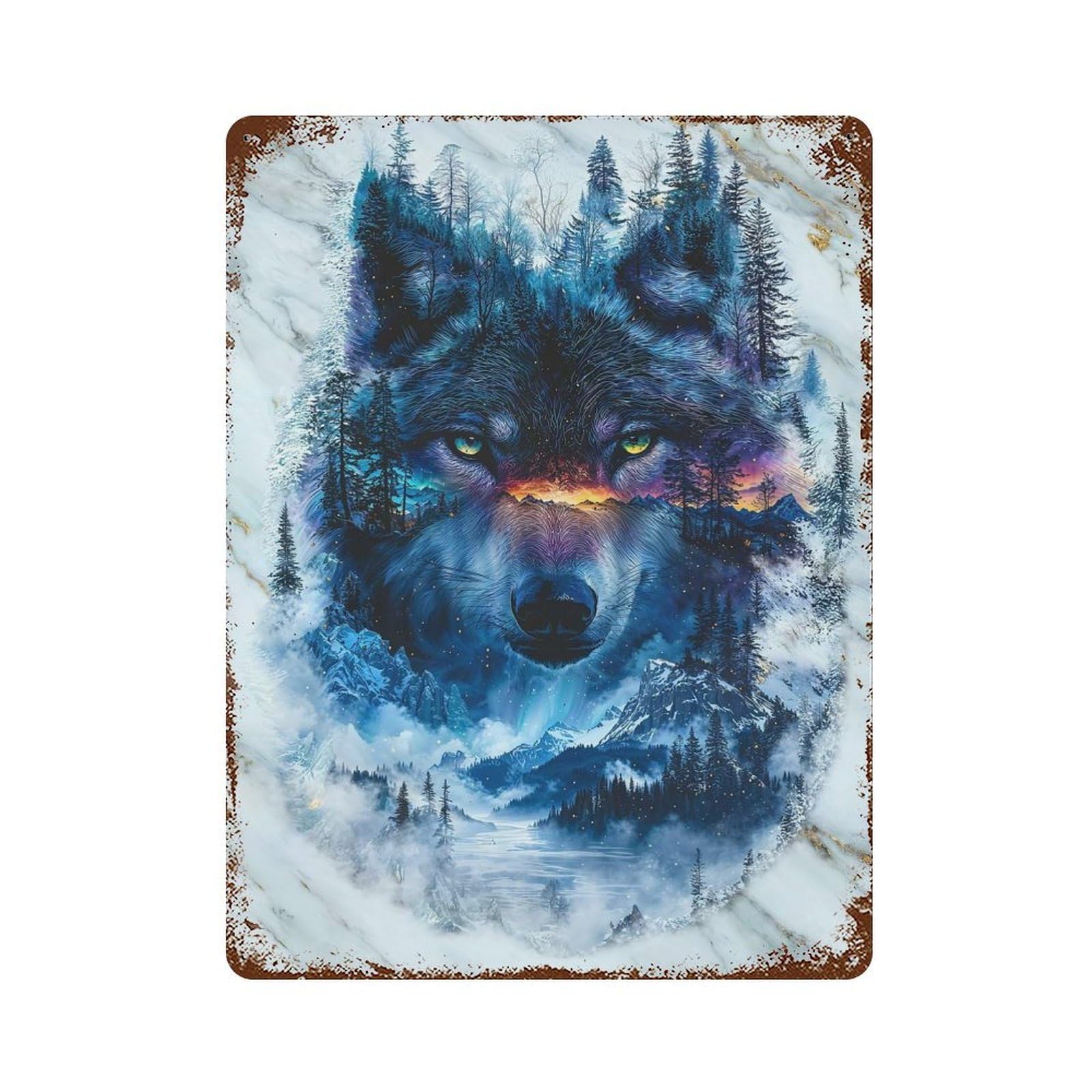 Garage Style Auroras Wolf Vintage Rust Metal Sign 15.7"x11.8", Retro Wall Decor for Bar And Workshop