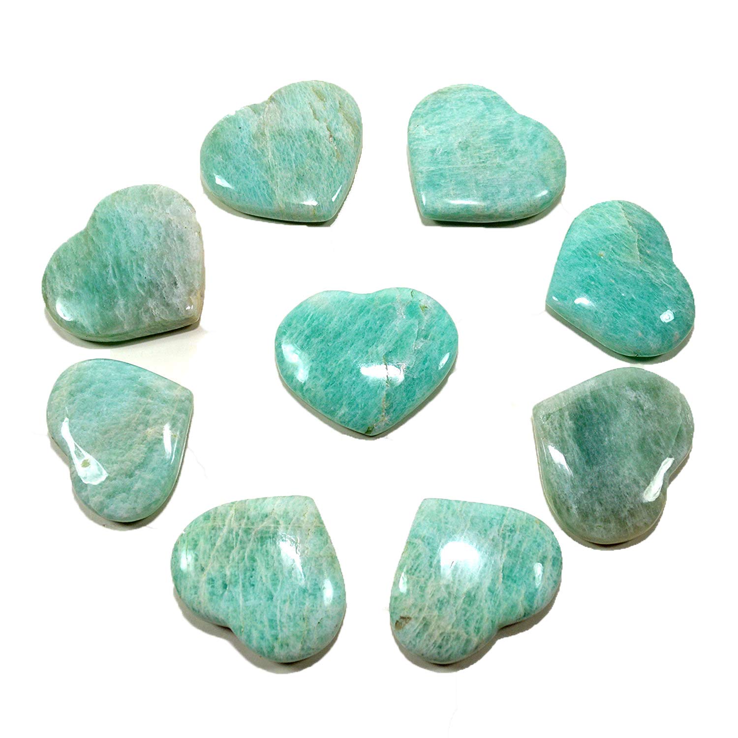 JIC Gem 1.5" Natural Amazonite Stone(Tian he Stone) Crystal Healing Gemstone Worry Therapy Heart Shape Set of 10