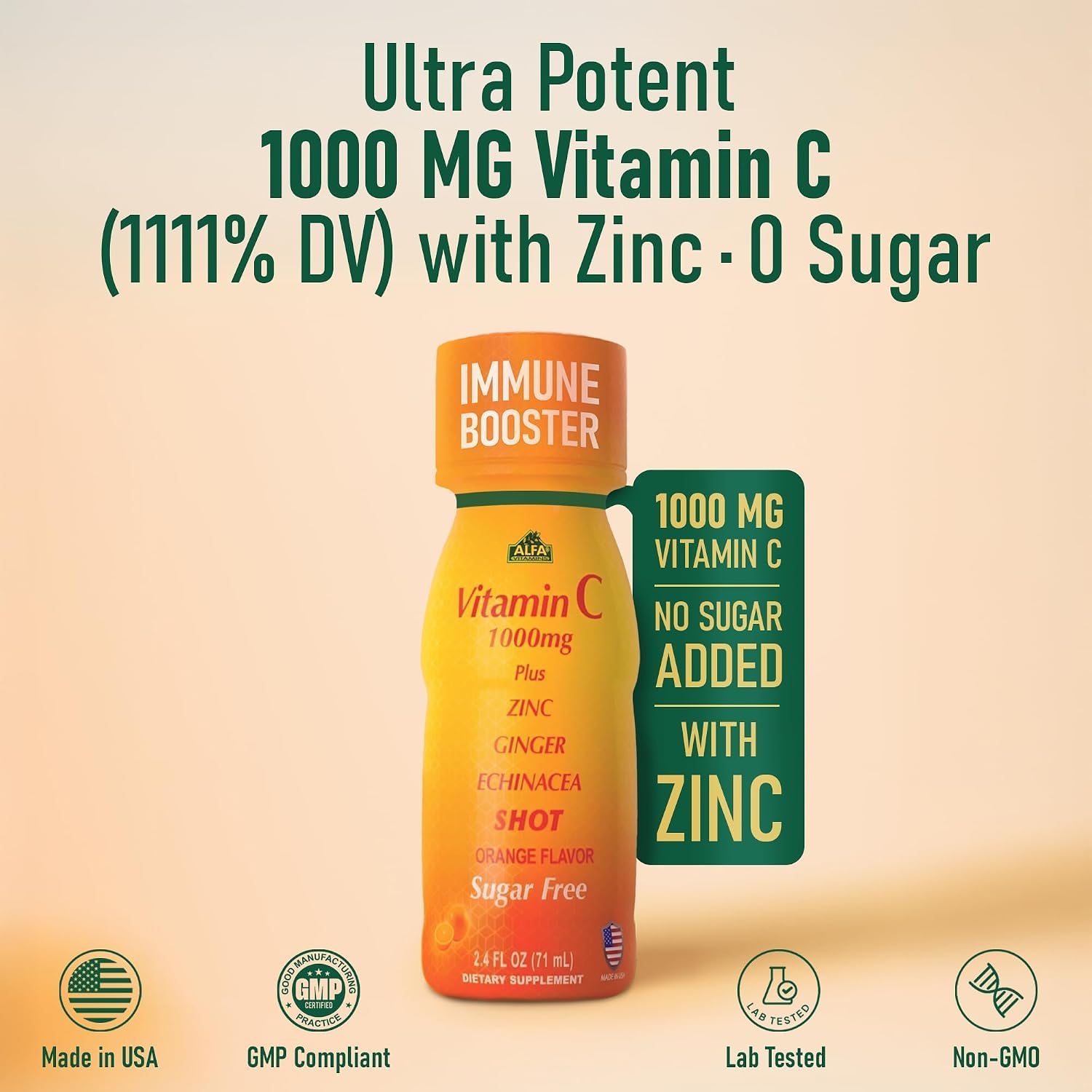 ALFA VITAMINS Vitamin C Shot 1000mg with Zinc, Ginger & Echinacea – Supports Immune Health & Daily Wellness – Orange Flavor – 2.4 FL Oz Bottle – 20 Pack — Amazon image 4